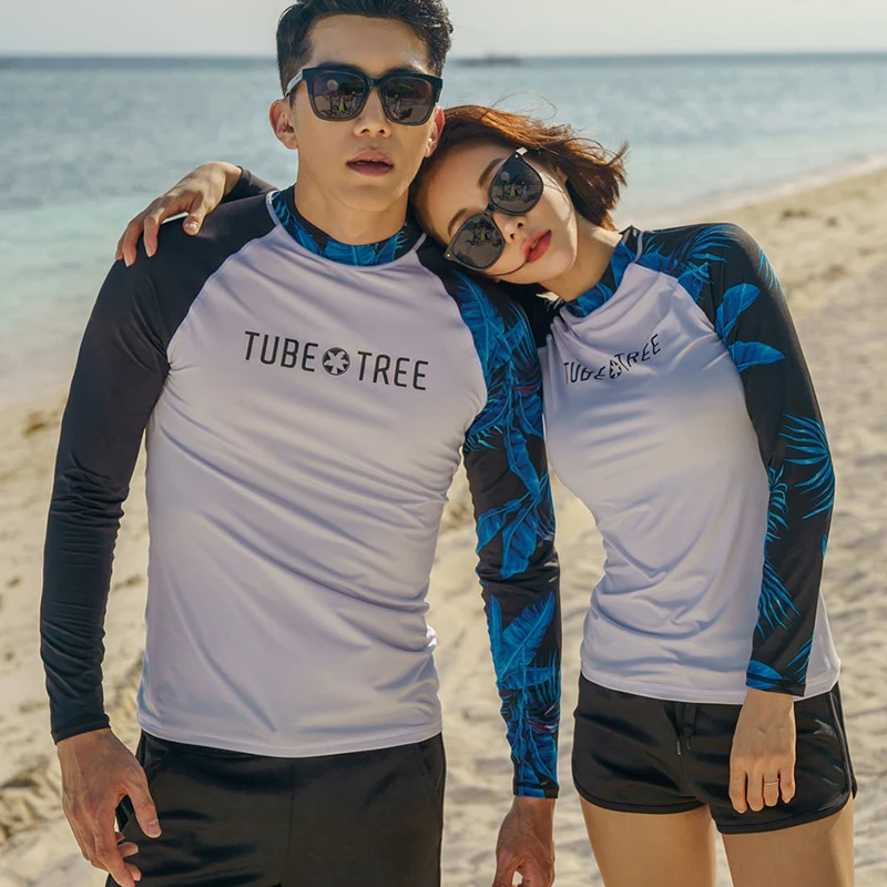 2018 جديد طفح الحرس الرجال النساء 2 أجزاء طويلة كم قميص السراويل الأزواج ملابس السباحة تصفح لباس سباحة Rashguard ملابس الغوص