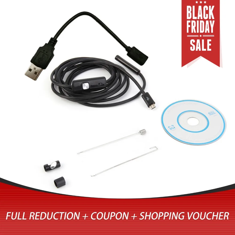 

Waterproof HD 2M/7mm Endoscope Lens Rigid Cable Mini USB Inspection Camera Snake Tube with 6 LED Lights Borescope for Phone PC