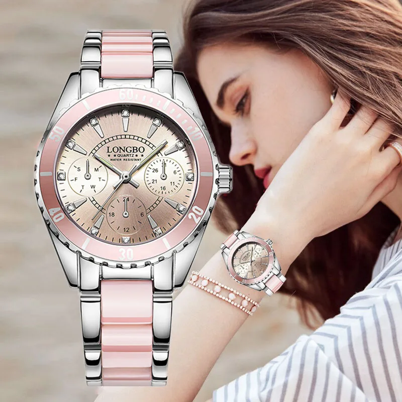 Acheter LONGBO Top Marque Montre De Mode Femmes De Luxe En Céramique Et Bracelet En Alliage Analogique Montre Bracelet Relogio Feminino Montre Relogio Horloge