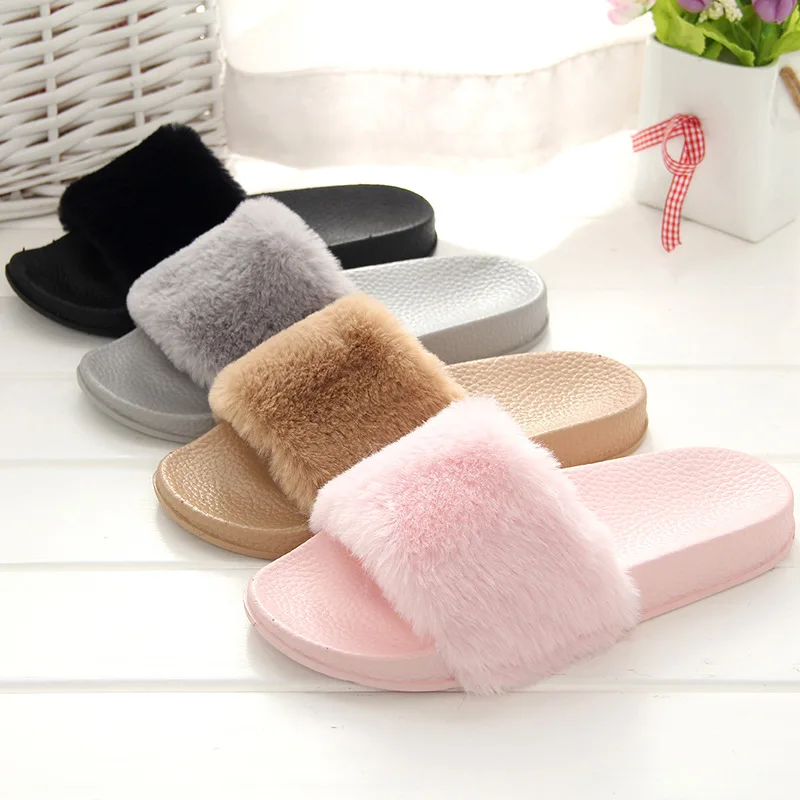 

Women Home Slippers Dropshipping Summer Autumn Faux Fur Warm Shoes Ladies Slip on Flats Cute Style Female Slides Casual Slides