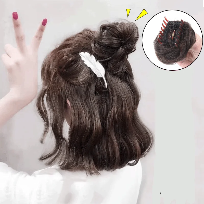 

Allaosify Hair Women Curly Chignon Hair Bun Donut Clip In Hairpiece Extensions Synthetic High Temperature Fiber Chignon cheveux
