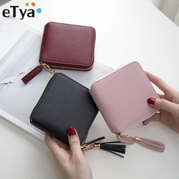 

eTya Tassel Zipper Women Wallet for Coin Card Cash Invoice High Quality Fashion Lady Small Purse Short Solid Female Clutch Bag