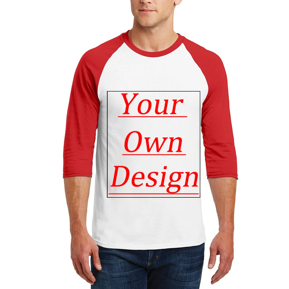 

Customized Men T Shirt Photo Picture Logo Printing Cotton 3/4 Sleeve Tops Company Team Print Your Own Designed Mens Tee Shirts