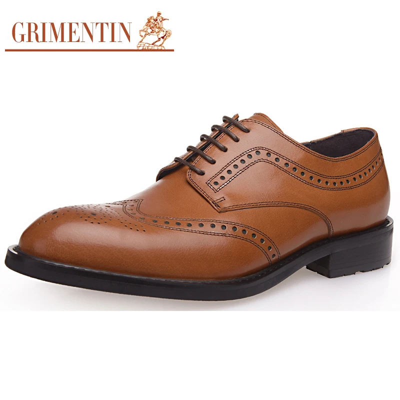 Tallado Diseñador Grimentin Hombres red Black Formales Cuero Genuino Italia Marca orange De Wingtip Oxfords Brown Zapatos R1nvwWvB