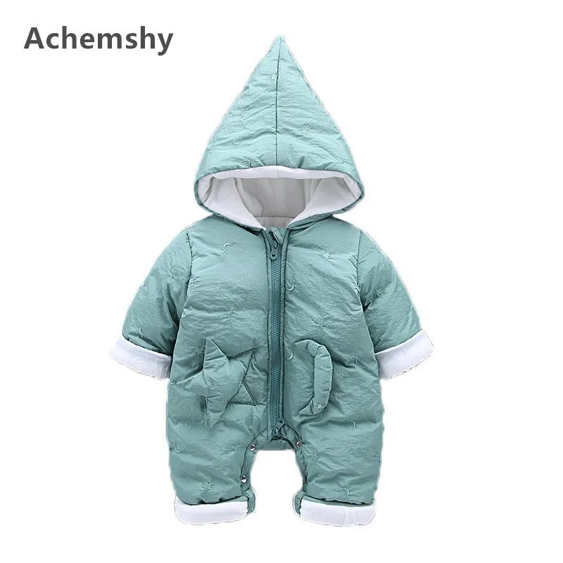 

Winter Baby Cotton-padded Clothes Boys Girls Plus Velvet Thickening Moon Star Hooded Romper Infant Outwear Jumpsuit Warm