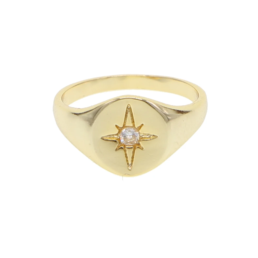 Gold Filled round geometric star ring european women ladies simple trendy Gold color rings