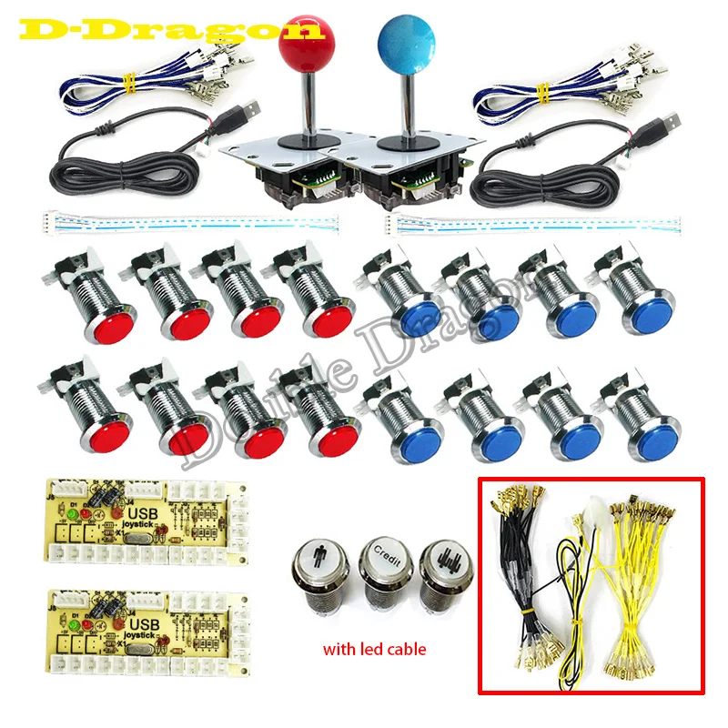 2 Players DIY Arcade Joystick Kits With LED chrome Arcade Buttons + 2