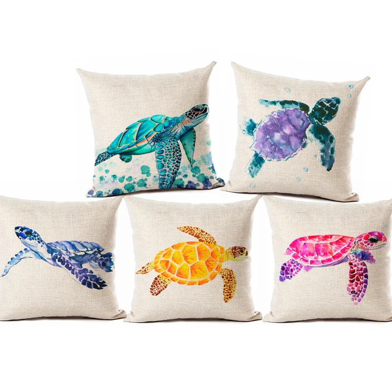

Color Sea Turtle Ocean Style 45*45cm Cushion Cover Linen Throw Pillow Car Home Decoration Decorative Pillowcase