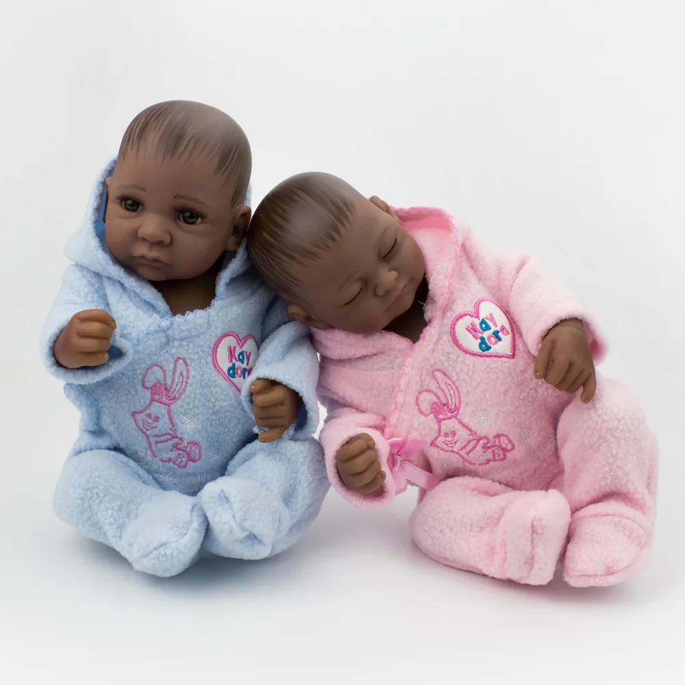 10/'/' Handmade Twins Reborn Dolls Full Vinyl Silicone Lifelike Mini Baby Dolls