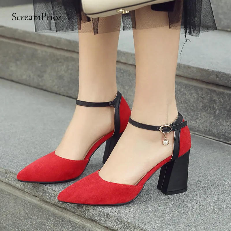 

Women's Summer Shoes Fashion Pointed Toe Pumps Thick High Heels Ankle Strap Buckle Casual Shoes
