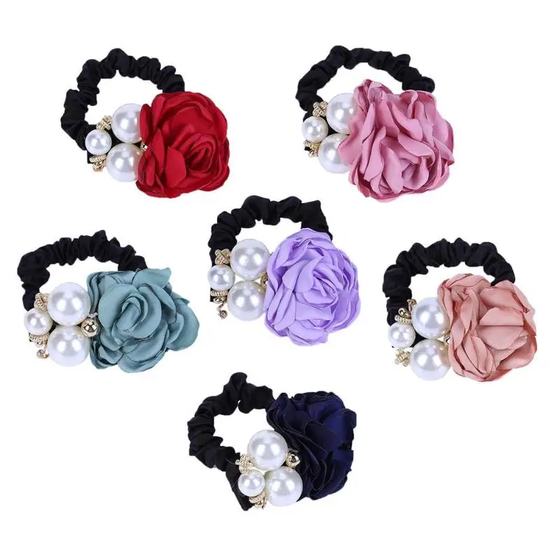 

Hairband Fashion Women Hair Accessories Elastic Hair Bands Girl Hair Rope Gum Rubber Band big rose pearl camellia