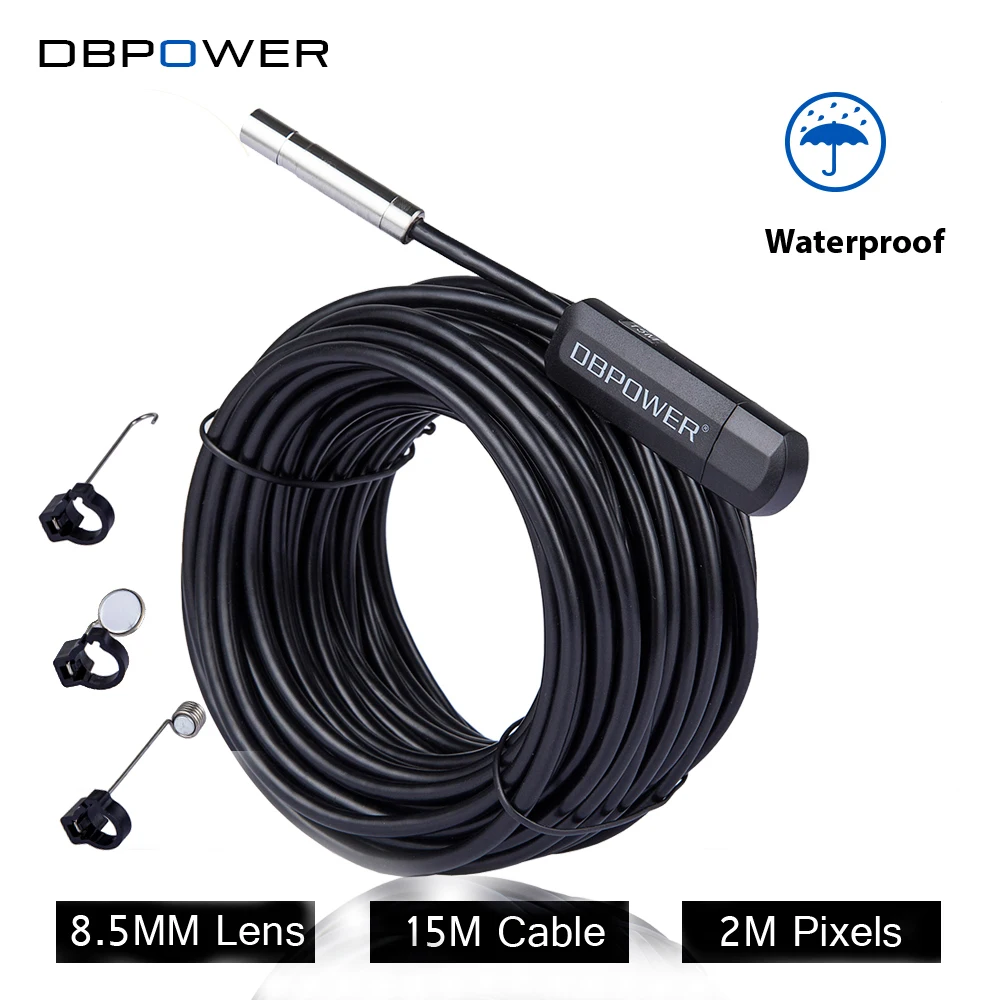 Dbpower USB эндоскопа 2mp HD IPX67 инспекции мини Камера 15/10/7/5 м 8.5 мм объектив 6LED бороскоп