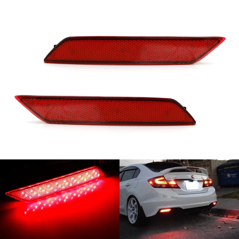 

1 pair RED Lens LED Rear Bumper Reflector Light Lamp stop fog brake light For Honda 9th CIVIC 2014 2015 2016 Crider Acura