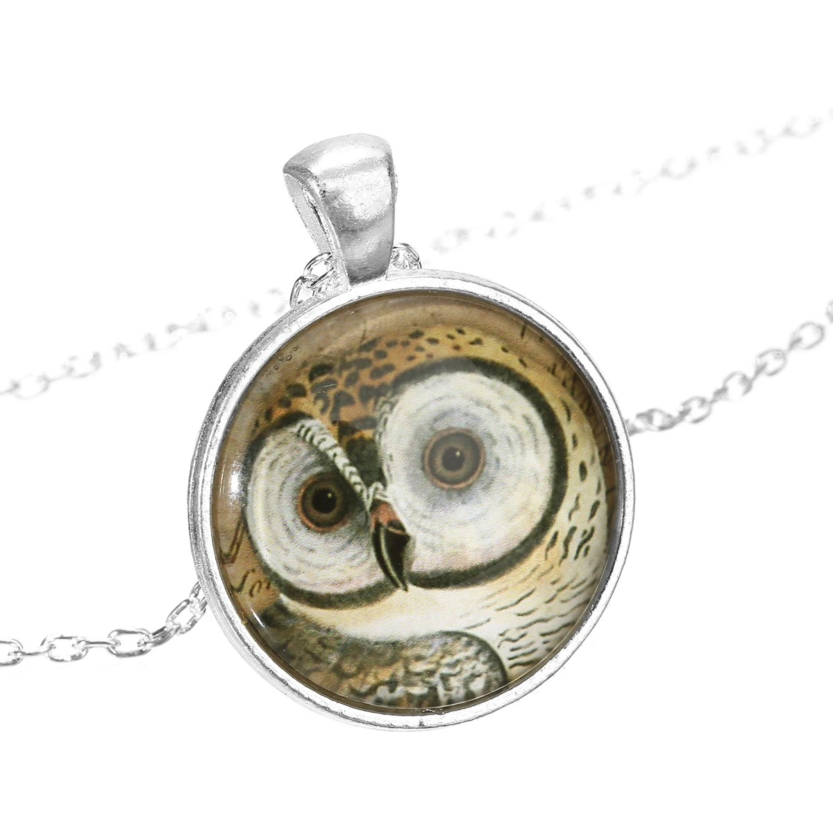 Punk Ethnic Big Eyes Cute Bird Owl Pendant Cabochon Necklace Silver Long Chain Vintage Necklace Jewelry For Women Men Shellhard