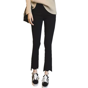

Autumn Spring Pregnant Women Flare Cut Pants High Waist Tenth Trousers Pregnancy Bottoms Maternity Clothes Black