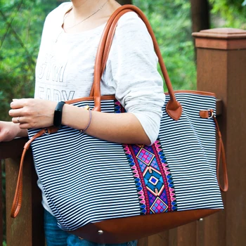 

Wholesale Stripe/Aztec Tote Bag Stripe Handbag Stripe And Aztec Large String Bag DOM1167
