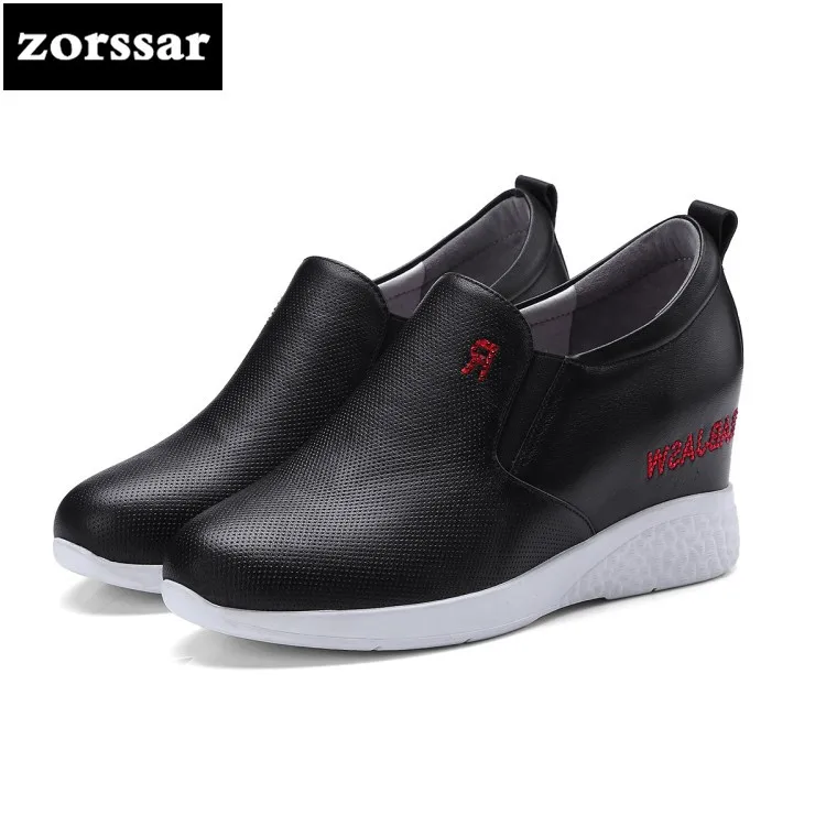

{Zorssar} 2018 New Fashion Genuine Leather casual womens shoes pumps increased internal platform High heels women Leisure shoes