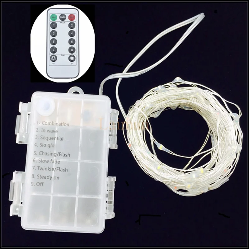 

Battery-powered LED light string with remote control copper and silver wire waterproof Christmas holiday party wedding