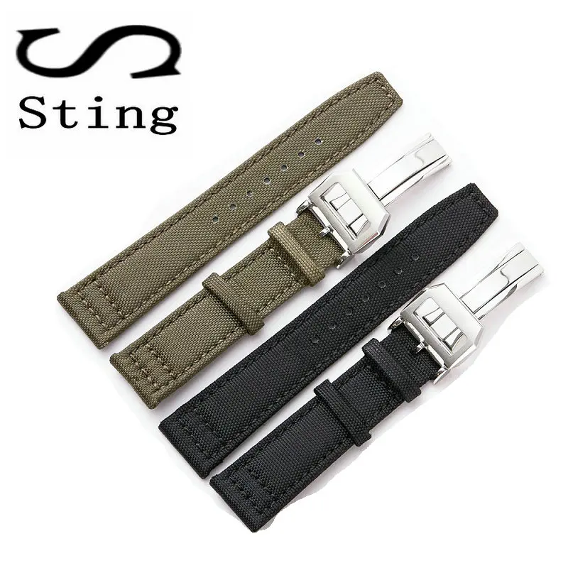 

Genuine Soft Calf Leather Watch Band Strap for IWC Mark 17 Series Watches Replacement Nylon Wristband Deployment Buckle