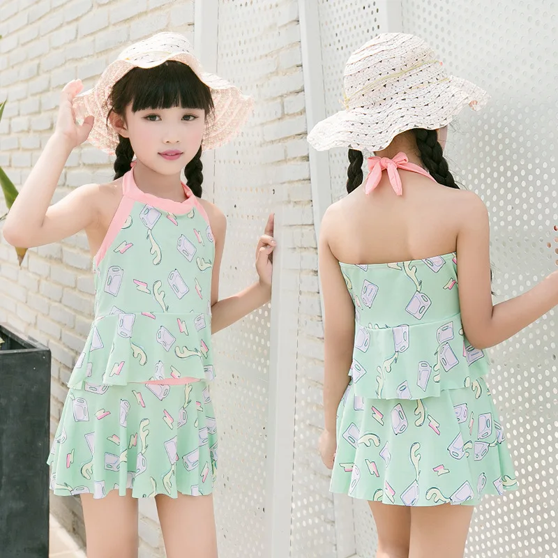 

Summer new swimsuit two-piece suit for girls and girls conservative small fresh medium school children swimwear