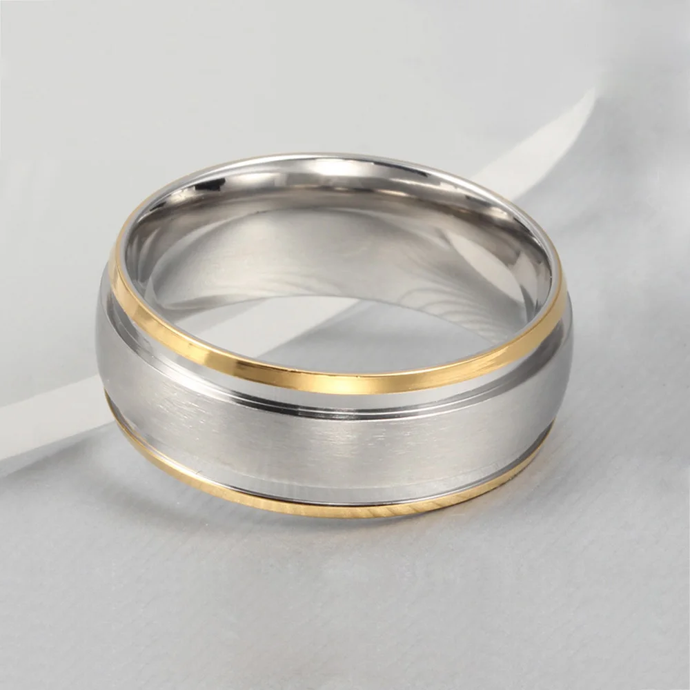 Gold-Color Titanium Rings 316L Stainless Steel Rings for Men Women Engagement Wedding Band Classic Jewelry Full Size