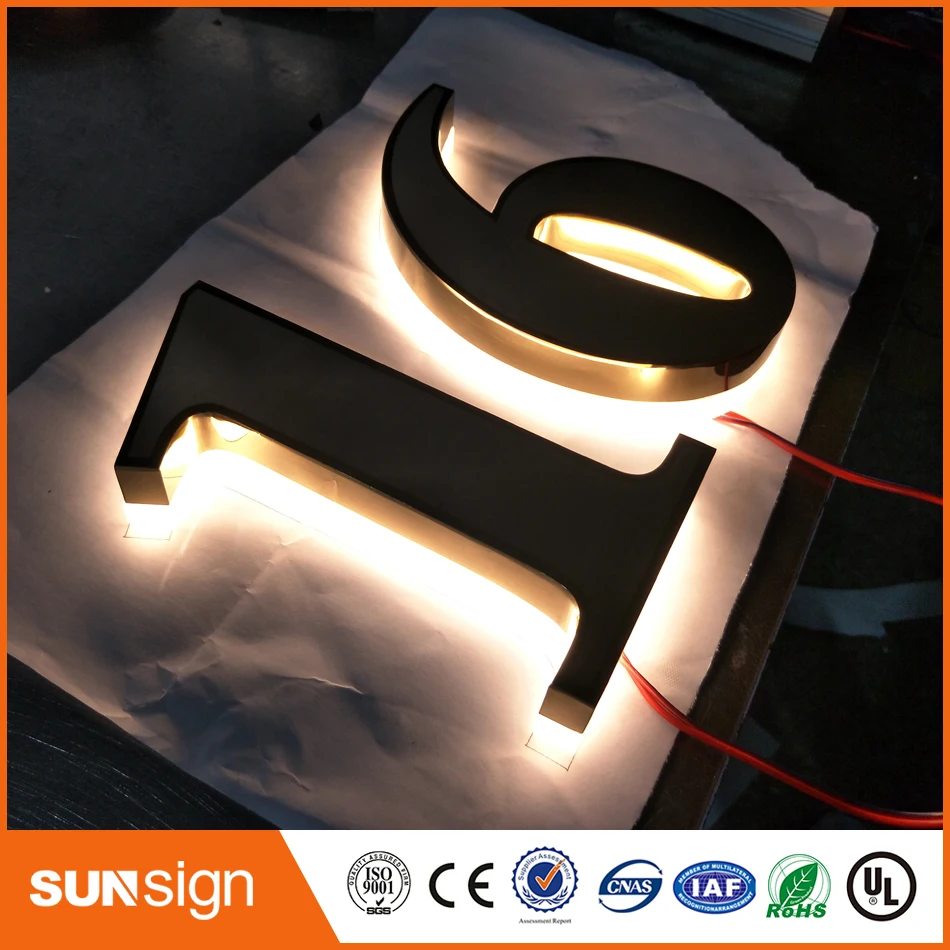 logotipo signage acrílico de aço inoxidável 3d backlit luz sinal letras led