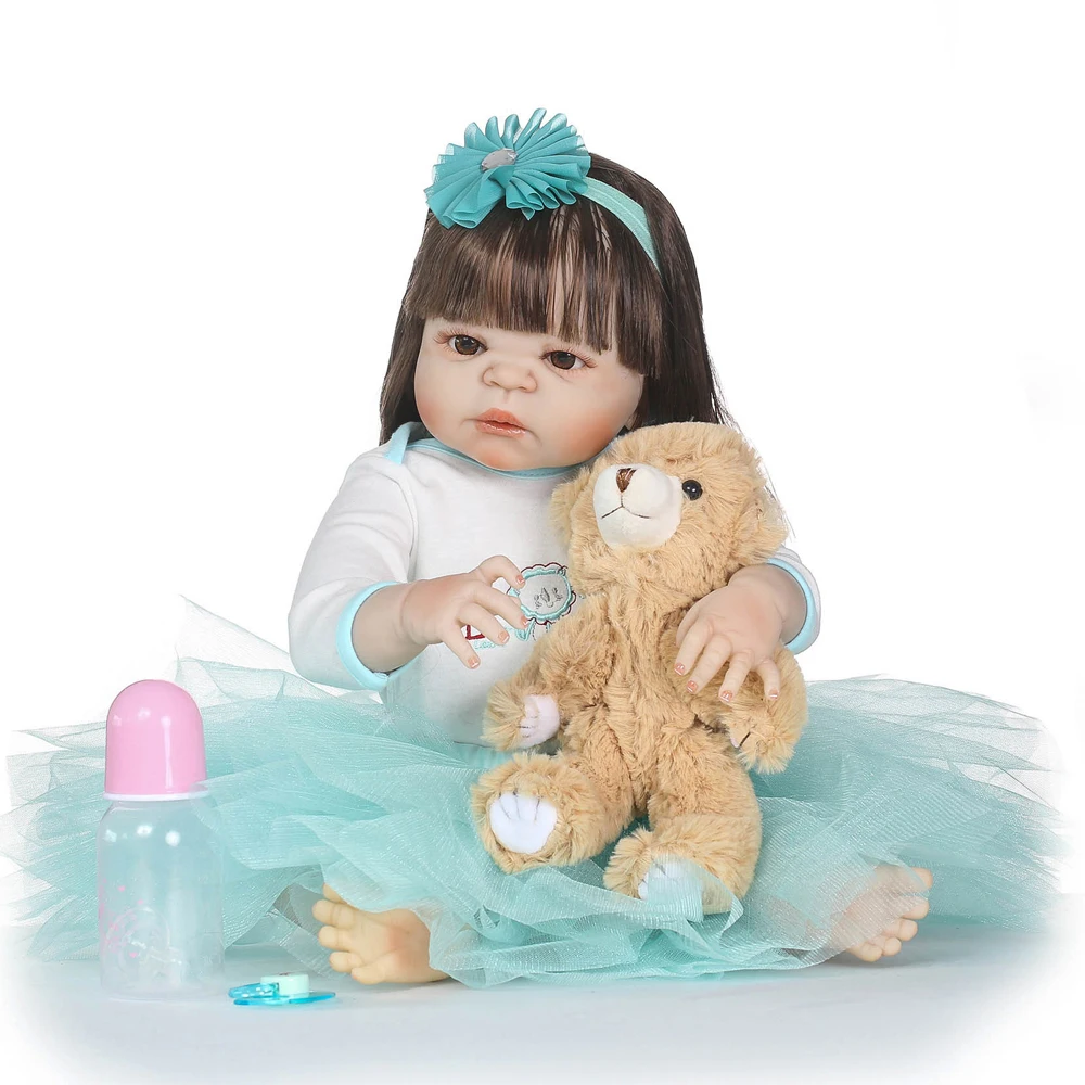 

Bebes Reborn princess girl baby Dolls 23'' Full Silicone Body Lifelike Baby Dolls rooted Hair real newborn baby alive dolls