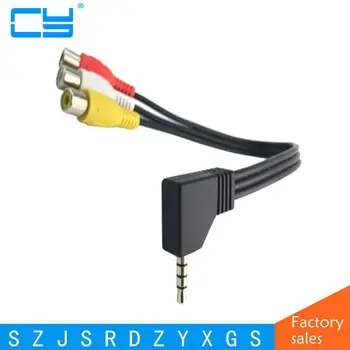 

0.2M 90 Degree 3.5mm 4 pole Male To 3 RCA Female A/V video Cable Adapter For HDTV DVD Free shipping
