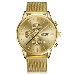 LIANDU стальные бизнес часы мужской часы моделей кварцевые часы три круглый циферблат люксовый бренд известный хронограф для мужской подарок