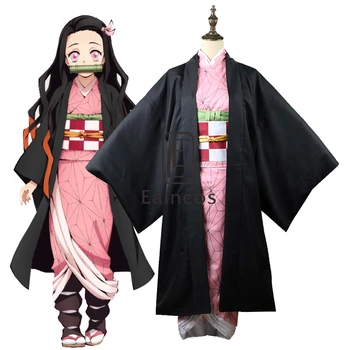 

Anime Demon Slayer: Kimetsu no Yaiba Kamado Nezuko Kimono Uniform Cosplay Halloween Party Costume Full Set