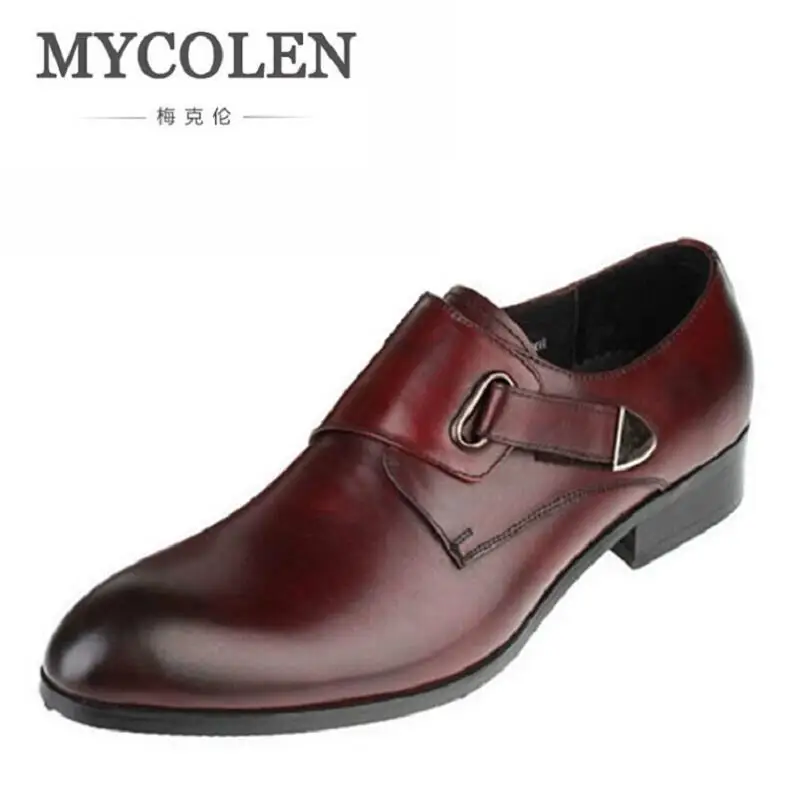 

MYCOLEN Breathable Flats Buckle Strap Wedding Party Genuine Leather Men Pointed Toe Dress Shoes Autumn Classic Men's Shoes