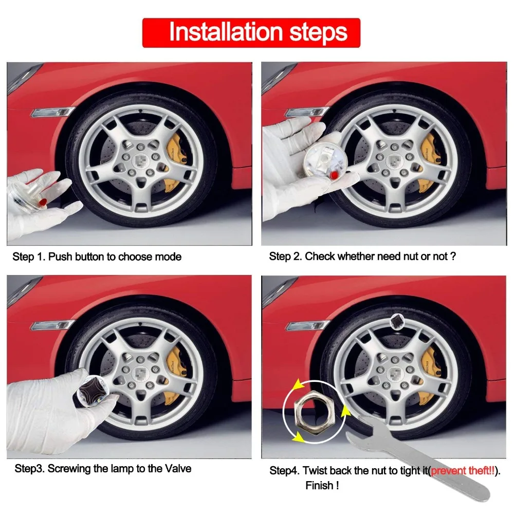 4pcs Car Auto Moto Bicycle Waterproof Solar Wheel Light Lamp Carro Flashing LED Tire Light Gas Nozzle Cap Motion Sensor Fatebike (6)