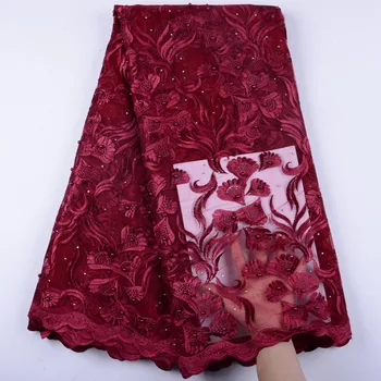

African Lace Fabrics For Wedding DIY Dress French Lace Fabric With Stones Embroidery Tulle Lace Fabric A1447