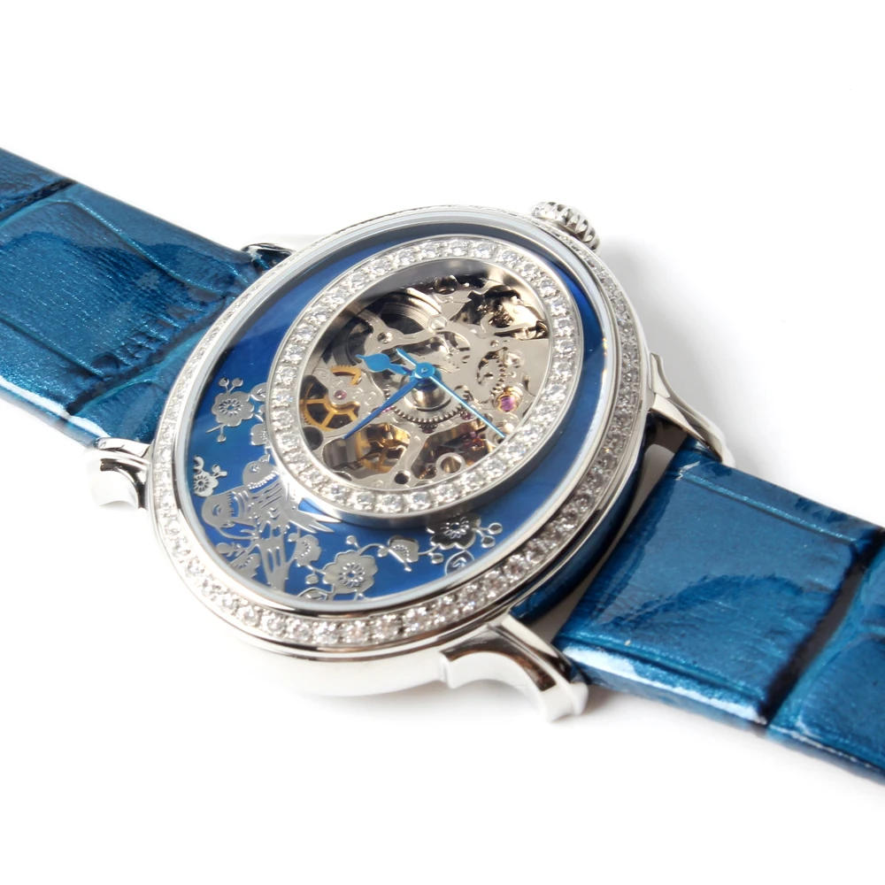 Женские Классические Механические часы Seagull овальные элегантные Стразы с синим
