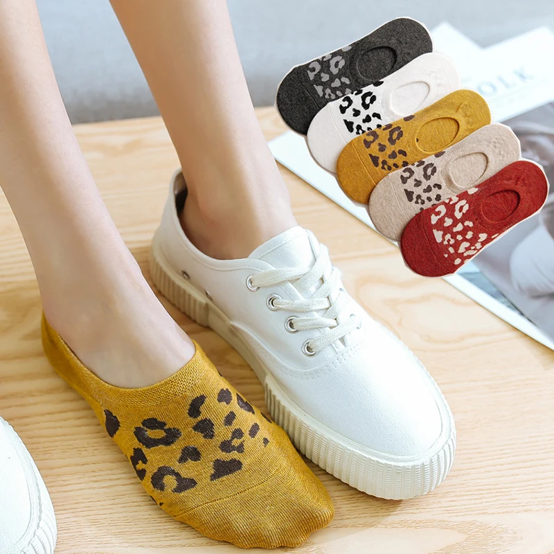 

Fancyteck Spring New Fashion Women Slipper Socks Leopard Cotton Women's Boat Socks Short Ankle Soft Comfortable Short Socks