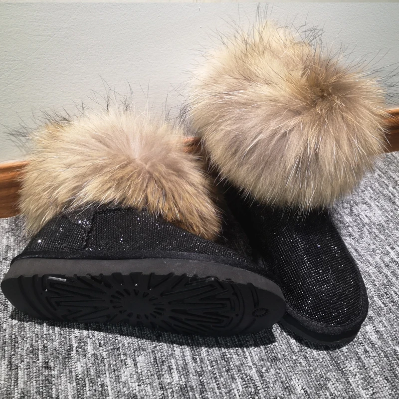 RUIYEE/женские зимние ботинки из овечьей шерсти; зимние ботинки; Новинка года; женские ботинки на лисьем меху; кожаные ботинки