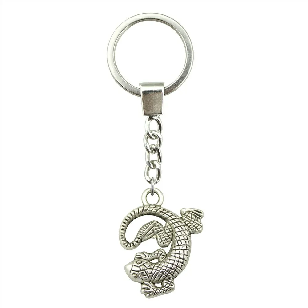 

Fashion Key Ring Metal Key Chain Keychain Jewelry Gift 2 Colors Antique Bronze Antique Silver Plated Gecko 31x24mm Pendant