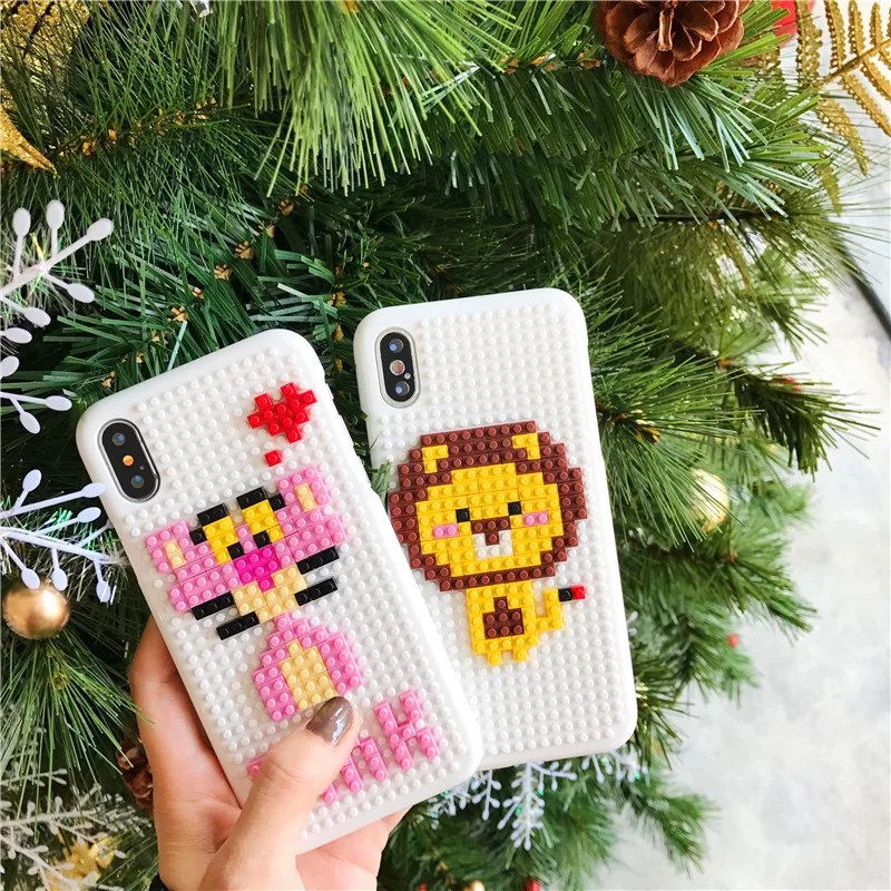 

DIY legos Block Toy Phone Case for iPhone 7 X 8 6S XR MAX Plus Pink Panther beverages black Cover Coque Shell Phone Case
