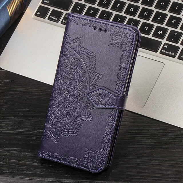Кожаный чехол-книжка с цветком для iPhone 11 Pro XS Max 5 5S SE 6 6S 7 8 Plus XS X XR защитный чехол с держателем для карт Telefon Etui - Цвет: Purple