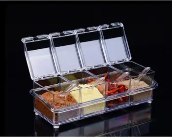 

4pcs/lot New Kitchen Organizer Storage Boxes Spices Seasoning Jar Transparent Sugar Salt Bottle Kitchen Accessories OK 0631