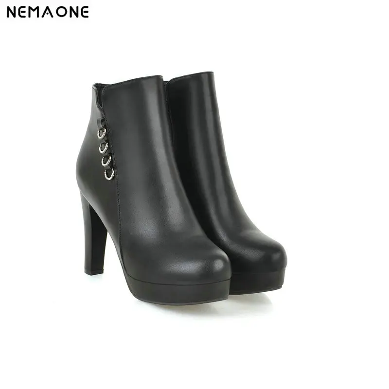 

New high heels platform ankle women boots office ladies dress boots white black spring autumn mather shoes big size 43