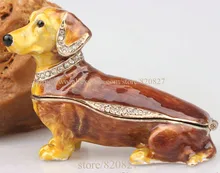 Dachshund Dog Jeweled Crystal Jewelry Trinket BoxPuppy Dog Collectible Hinged Trinket Box r Dog Figurine