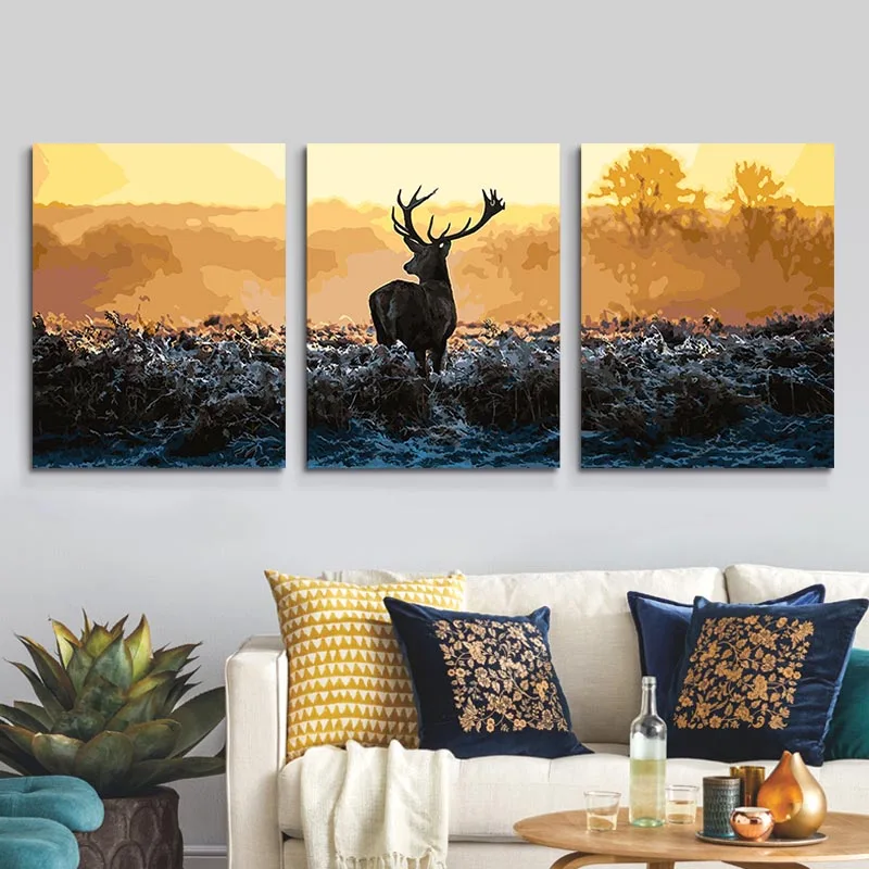 3 pcs DIY Oil Painting by Numbers Flower Triptych Pictures Animal Coloring Landscape Abstract Paint Wall Sticker Home Decor Gift