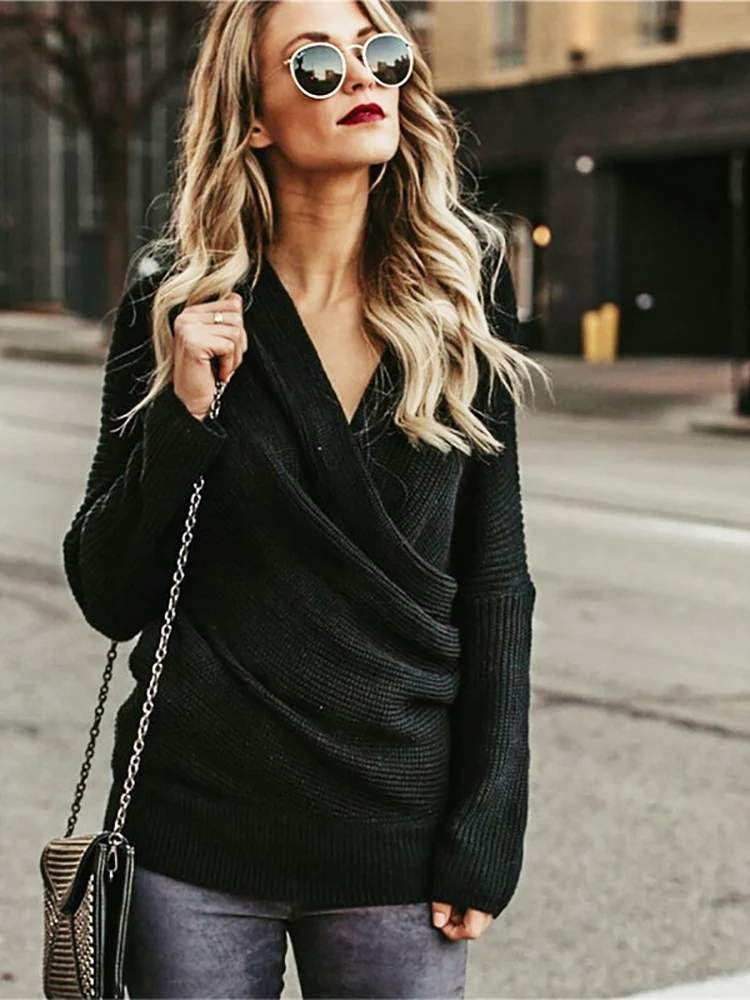 

Diwish Solid Sweaters 2019 Autumn V-neck Sweater Fashion Women Sweaters Pullovers Loose Knitted Casual Pullovers 5 Colors