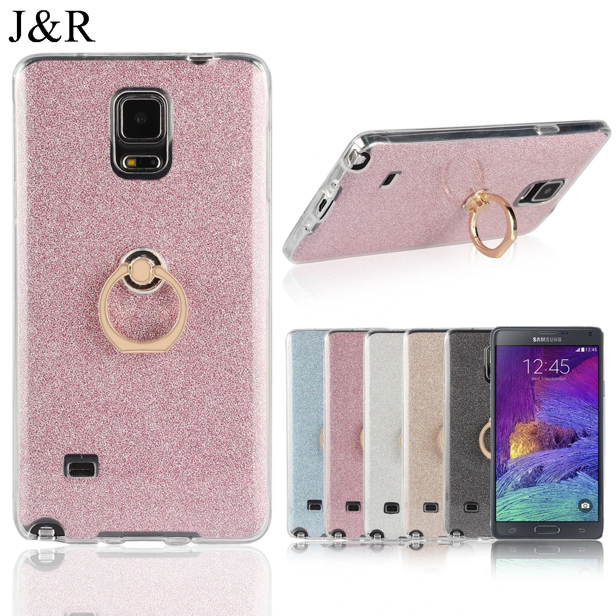 J&ampR Case for Samsung Galaxy Note 4 N9100 N910F N910C 5.7&quot Soft Cover TPU Protective Cases Shing Bling Sparkle Glitter Shell |