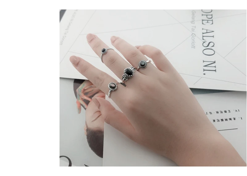 Черный натуральный агат драгоценный камень 925 пробы Серебряное Винтажное кольцо женские античные тайские серебряные S925 Настоящее чистое серебро оникс ретро кольцо
