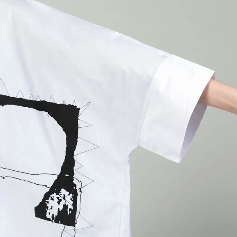 [XITAO] новая весенняя Корейская Повседневная Женская длинная рубашка с рукавом «девять четверти» и принтом, Женская необычная блузка с отложным воротником LJT1077