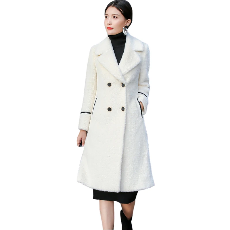 Veste De Yp2026 Faux Longue Femelle Laine Fourrure Manteau camel Femmes Outwear Col D'hiver Vison Blanc Mélanges Épaisse 6q8wF6x1