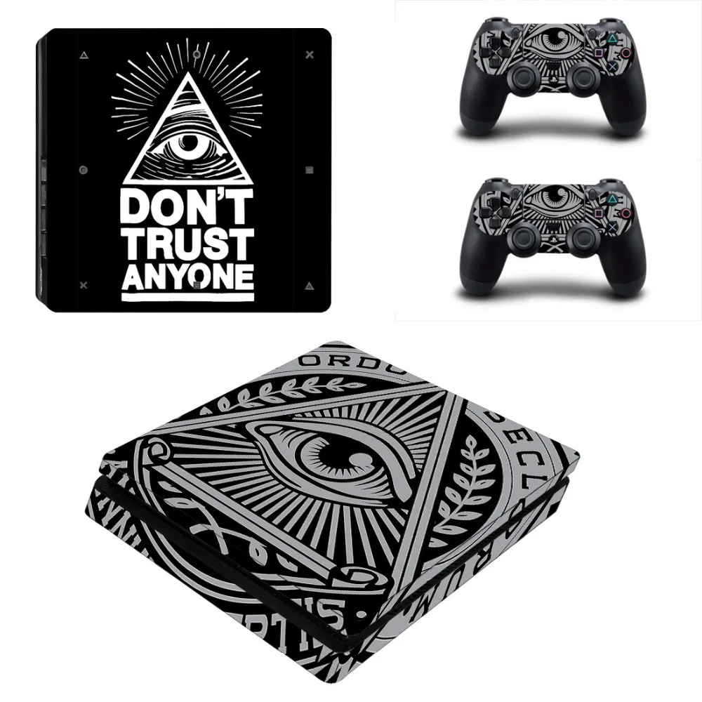 

Stickers For Playstation 4 Slim PS4 SLIM Console Vinyl Decals Controllers Sticker Gamepad Skin Game Don't Trust Anyone Cover