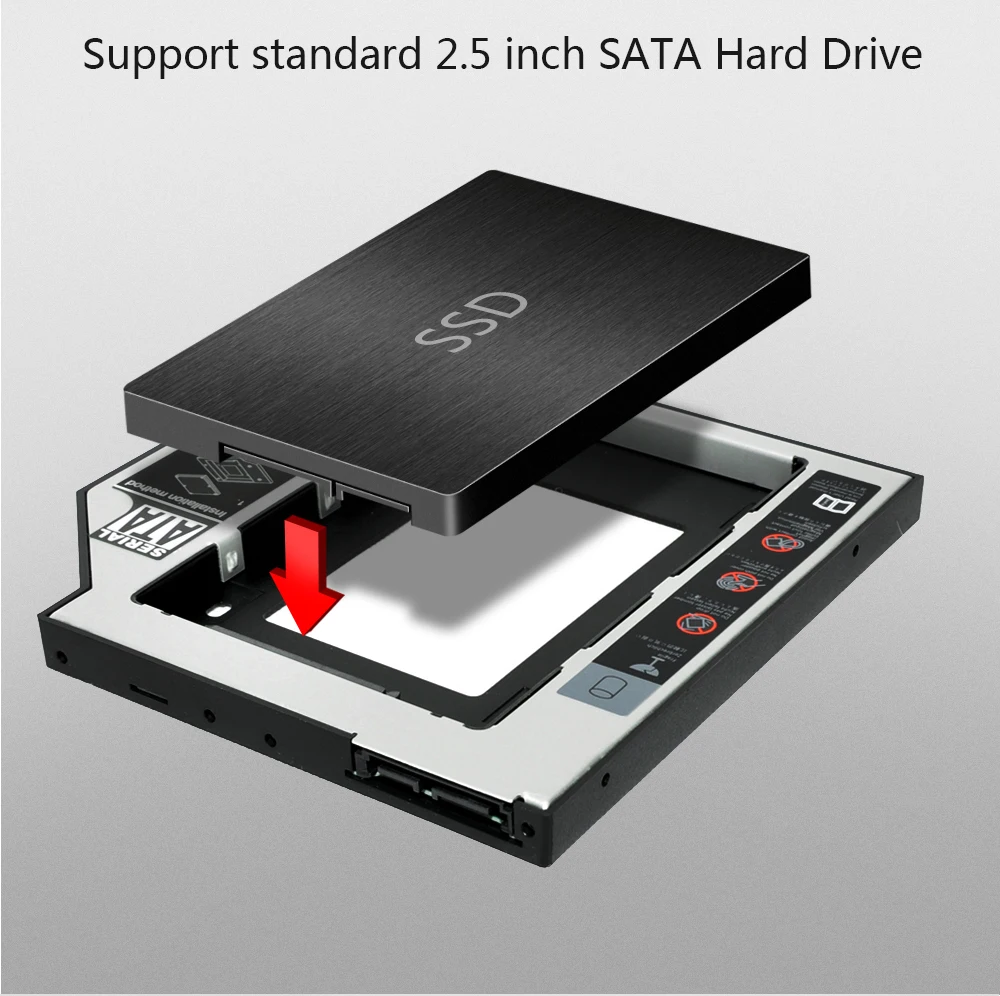 DeepFox Универсальный SATA 3,0 2nd HDD Caddy 9,5 мм для 2," 2 ТБ SSD корпус жесткого диска с светодиодный для ноутбука DVD-ROM Оптический отсек